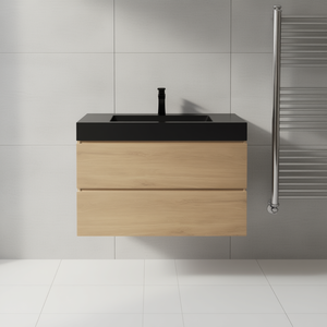 Mueble de Baño Flotante de Pared de 36 Pulgadas, Diseño Moderno en Roble, Lavabo Negro, Gran Espacio de Almacenamiento, Pre-Ensamblado - Product Image 2