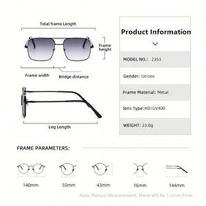 Lunettes de soleil carrées à double pont personnalisables avec logo, tendance 2025, pour hommes et femmes, protection UV400, en métal, style pilote, pour la conduite - Product Image 6