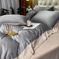 Parure de lit de luxe personnalisable en soie brodée, housse de couette satinée brillante, ensemble de literie couleur nude