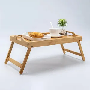 Bamboo Bed Tray Table with Foldable Legs, Breakfast Tray for Sofa, Bed, Eating, Working, Used As Laptop Desk Snack Tray
