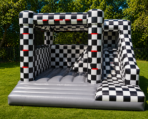Château gonflable écologique en PVC noir et blanc à carreaux, taille 4x4m, avec motif géométrique moderne pour événements et mariages élégants - Product Image 4