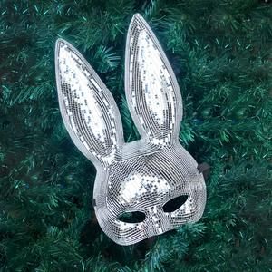 Masker kostum kelinci berkilau lucu masker hewan sutra Pvc dan cermin disko untuk Aksesori Halloween seksi anak-anak - Product Image 2