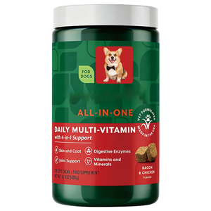 Fusion de saveurs bacon-poulet pour chiens : Multivitamines quotidiennes avec soutien 4-en-1 pour la santé de la peau, des articulations et de l'intestin – Marque privée - Product Image 1