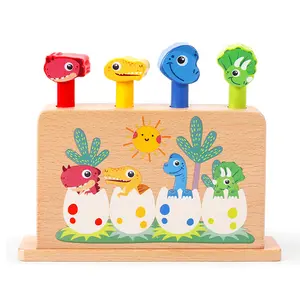 Jual tongkat pantul dinosaurus kayu mainan Pop Up edukasi anak-anak bayi untuk anak laki-laki dan perempuan