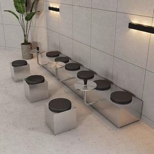 वाणिज्यिक स्टेनलेस स्टील कैफे टेबल चेयर आधुनिक डिजाइन दीवार-माउंट दूध की दुकान के लिए आधुनिक डिजाइन दीवार-घुड़सवार आउटडोर लंबी बेंच - Product Image 4