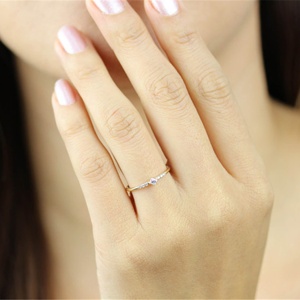 Anelli Nuziali per Donne, <span class=keywords><strong>Sottili</strong></span> ed Eleganti con Zirconia Cubica Rotonda - Product Image 3