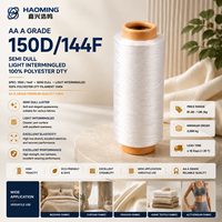 Filament de polyester DTY 100% de qualité AA 150D/144F semi-mat légèrement entrelacé blanc brut pour tricotage, tissage et tissus doux