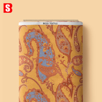 Tissu en voile de coton Bessi 2026, motifs jaunes paisley originaux, imprimé numérique personnalisé pour robe longue femme