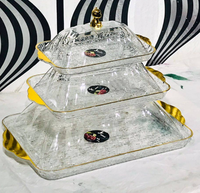 Plateau Rectangulaire pour Pain, Plateau à Fruits Doré avec Couvercle, Boîtes à Bonbons et Assiettes en PET Transparent, Grand Plateau à Gâteaux et Fruits pour Fête de Mariage