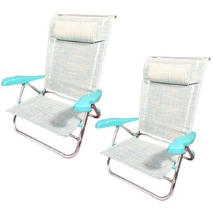 Sedia da Spiaggia in Alluminio con Braccioli 55x46x80 Cm, Sedia Reclinabile a 7 Posizioni con Cuscino - Product Image 1