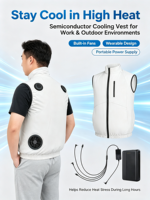 Gilet de refroidissement TEC Semiconductor Peltier avec 2 ventilateurs haute puissance, 100% polyester, vêtements de refroidissement d'été pour hommes et femmes