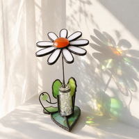 Karya Seni Kaca Patri Kustom Motif Bunga Daisy 3D Dekorasi Meja Penangkap Sinar Matahari Hadiah Ulang Tahun untuknya Dekorasi Rumah yang Dapat Disesuaikan