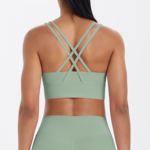 Sujetador deportivo de yoga para <span class=keywords><strong>mujer</strong></span>, de alta calidad, lencería deportiva sexy con tirantes, transpirable, para correr, fitness, color liso - Product Image 4
