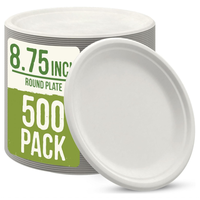 Plateau alimentaire vert personnalisé de 9 pouces, 100% compostable, biodégradable, en bagasse de canne à sucre, assiettes jetables pour la restauration