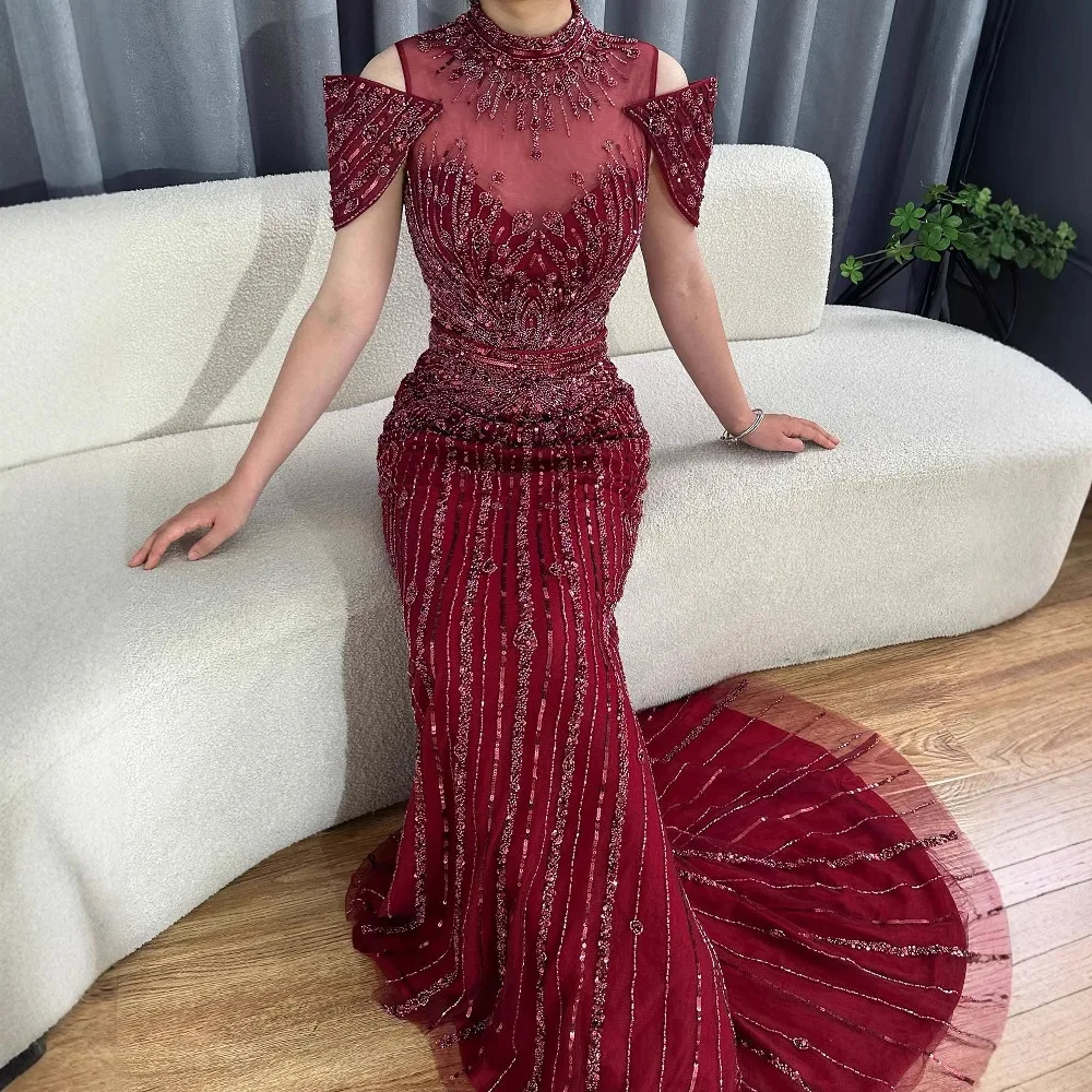 knee length dresses for ladies Unique Red Straps Bodice Mermaid Prom Dress with High Split