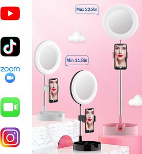 <b>LED</b> Selfie Video Halo Ring <b>Light</b> <b>Makeup</b> <b>Mirror</b> Phone Holder Live Stream YouTube TikTok 3500K Warm White IP44 Adjustable Height - Product Image 2