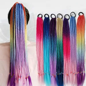 Elastic Band Colorful 24inch 50g Crochet Box Braided Hair Synthetic Ponytails Extensions for Kids