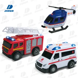 Kinder Notfall-Rettungswagen-Friktionssatz umfasst Feuerwehrwagen, Polizeielikopter und Krankenwagen Juguete City Rescue