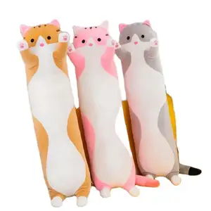 Groothandel 90Cm Grote Lange Strip Schattige Kat Kussen Pop Buitenlandse Handel Slaap Kussen Meisje Cadeau Pluche Speelgoed