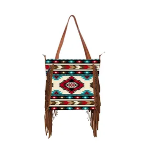 Groothandel Vrouwen Aztec Purse Designer Vegan Boho Serape Suede Fringe Westerse Custom Crossbody Tassen