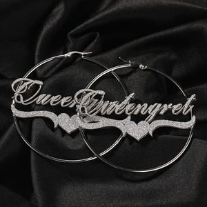 Блестящие серьги-кольца на заказ с именем, персонализированные, из нержавеющей стали, круглой формы, украшенные стразами, в стиле хип-хоп. - Product Image 5