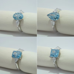 Bague de fiançailles Starsgem Diamante Luxury Fancy Shape à trois pierres en diamant de laboratoire plaqué or blanc 10 carats, bague tendance en diamant - Product Image 4