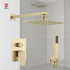 Ensemble <span class=keywords><strong>de</strong></span> <span class=keywords><strong>douche</strong></span> mural AMAXO en laiton avec finition polie, cartouche céramique, jet et pulvérisation pluie - Product Image 2