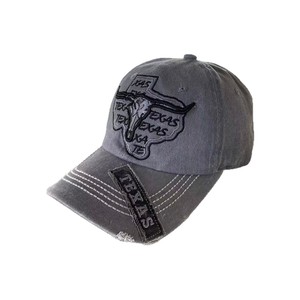 Cappellino da Baseball Vintage in Cotone Lavato con Bandiera Ricamata dello Stato del Texas e Bovini a Corna Lunghe - Product Image 1