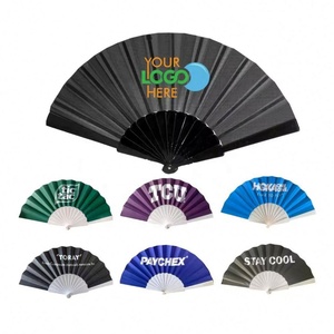 Ventiladores de mano de boda de bambú de 23cm de alta calidad personalizados tela de plástico plegable con sectores de impresión tallados regalos promocionales - Product Image 4