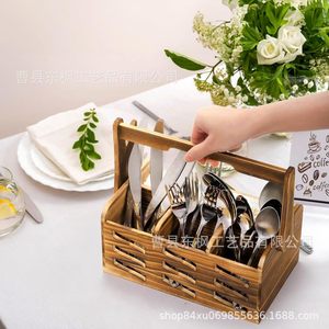 Cesta de Almacenamiento de Madera Maciza, Organizador Portátil de Utensilios de Cocina para Exteriores, Rectangular, de Una Sola Capa, para Escritorio - Product Image 2