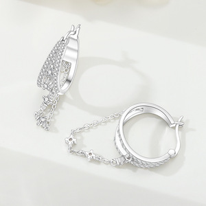 ต่างหูพู่สามเส้นประดับหินทองเหลืองสีขาวขายดี ดีไซน์แฟชั่นดั้งเดิมและใช้งานได้หลากหลายสำหรับผู้หญิงขายส่ง - Product Image 4