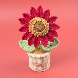 Plante en pot de tournesol multicolore Crochet Grande décoration florale tricotée en laine pour l'obtention du diplôme Pot de fleurs <span class=keywords><strong>coccinelle</strong></span> Halloween - Product Image 2
