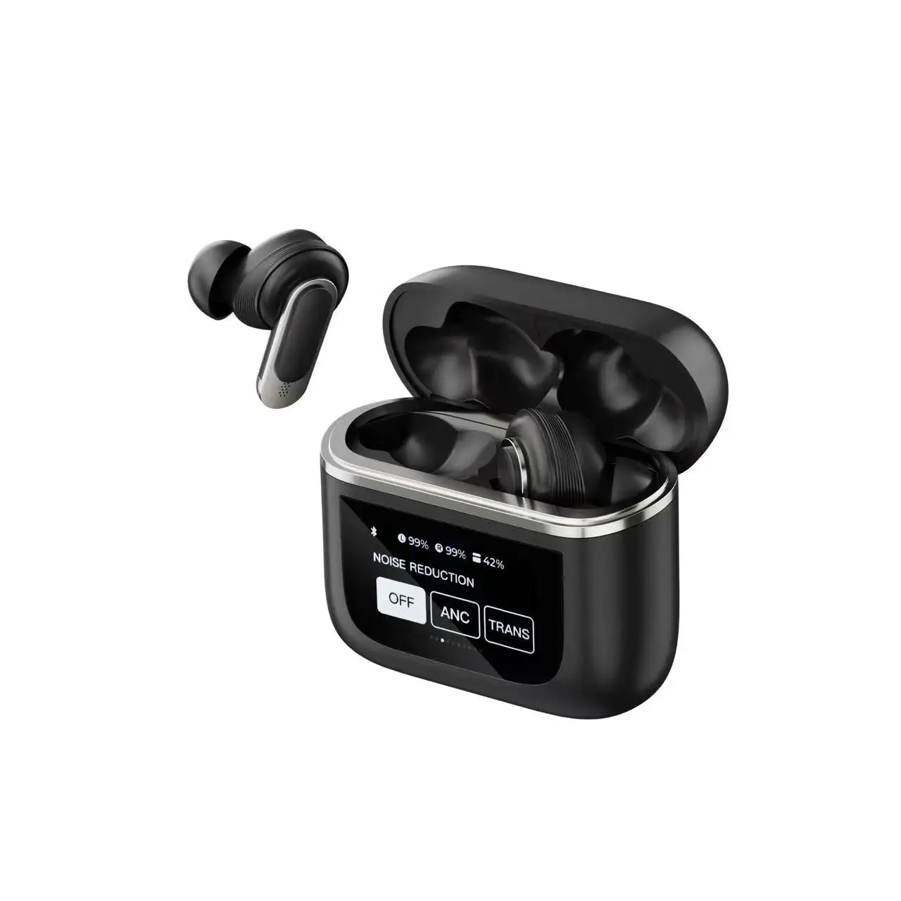 Penjualan Terbaik ANC ENC quad mic V8 TWS earbud lcd layar sentuh hifi earphone nirkabel tur pro headphone dengan Gratis EVA zipped case