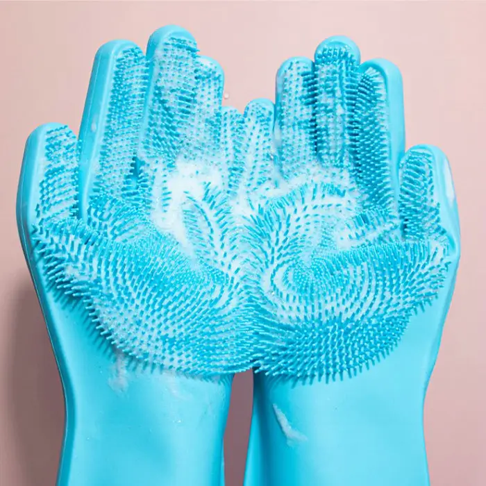 Silicone Cleaning Gloves Dish washing Gloves Kitchen Reusable Silicone Scrubber Cleaning Gloves for Pets/Housework