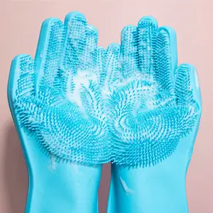 Sarung tangan Pembersih silikon, sarung tangan pencuci piring dapur dapat digunakan kembali silikon pembersih untuk hewan/pekerjaan rumah tangga
