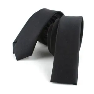 Corbata de cuello de seda 100% negra pura personalizada de nuevo diseño delgada con cabeza grande plana para hombres y damas