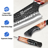 Keemake 8 Inch Damascus Staal Koksmes Japans 7 Lagen 440c Stalen Mes Keuken Snijmes Met Hars Handvat