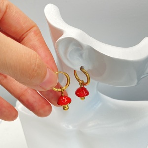 Wholesale Stainless Steel Gold Huggie Hoop <b>Earrings</b> <b>Red</b> Enamel Mushroom Chili Heart Rabbit Dangle Charms <b>Drop</b> <b>Earrings</b> - Product Image 6
