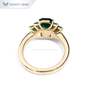 Tianyu đá quý năm đá vòng nửa bezel đặt 5x10mm phòng thí nghiệm ngọc lục bảo Nhẫn vàng 10k 14k 18K phụ nữ Cưới Đính Hôn đồ trang sức - Product Image 3