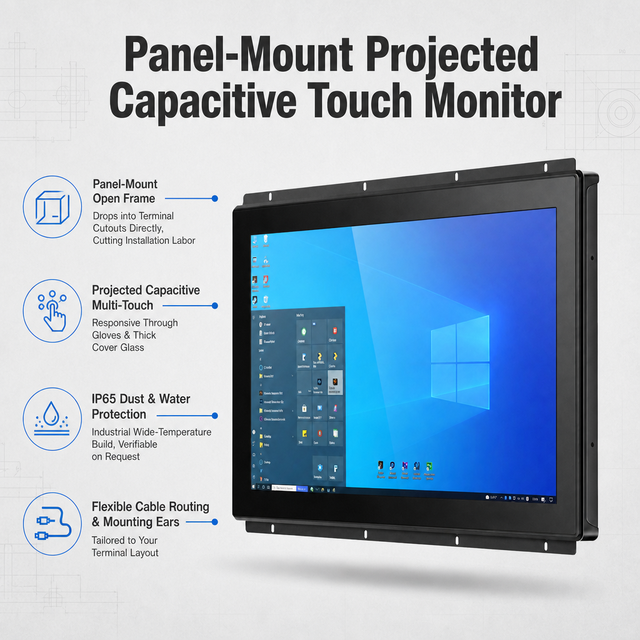 Open Frame Touch Screen Monitor Capacitive LCD Display IP65 Industrial Panel Mount for Self Service Terminal Control