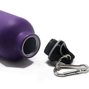 Purple Stainless Steel Vacuum Water Bottle With Carabiner Lid Travel Thermos Minimalist Design - Product Image 6