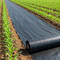 Toile de paillage agricole traitée anti-UV en PP noir, tissu de protection du sol pour vergers et terres agricoles