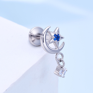 TOPOSH Celestial orecchini pendenti argento Design luna e stella con goccia di zircone per la cartilagine elica e Conch Piercing - Product Image 3