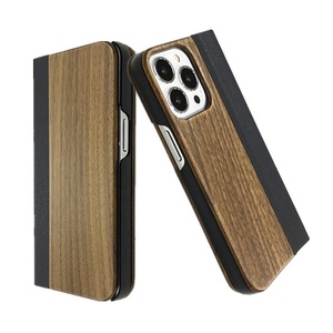 Étui en bois <span class=keywords><strong>pour</strong></span> téléphone portable avec porte-cartes <span class=keywords><strong>pour</strong></span> iPhone 17 15 Pro Max, <span class=keywords><strong>coque</strong></span> de protection en bambou à <span class=keywords><strong>clapet</strong></span> - Product Image 3