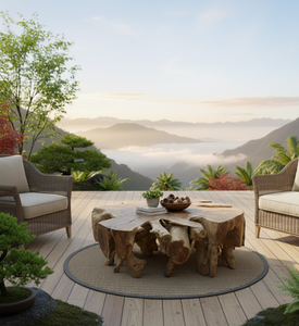 Mesa de Centro de Lujo con Base Escultural de Raíz de Teca Natural y Tapa de Cristal, Diseño Contemporáneo para Interiores Exclusivos - Product Image 4