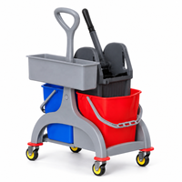 Chariot essoreur à serpillière professionnel en plastique 36L, à pression par le haut, à 2 seaux, robuste, avec panier de rangement, roulettes pivotantes à 360°, capacité de 200 lb