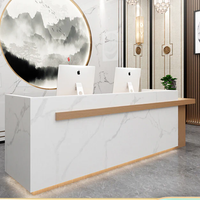 USA CA UK AU GER Stock local Vente en gros Lumière LED en bois Salon de beauté Bureau de réception blanc moderne Comptoir de salon pour spa