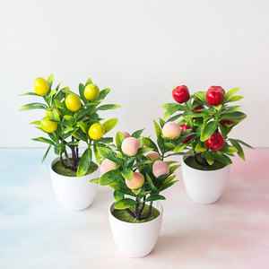 Fuit artificiel Bonsai Citron Orange Shiitake Champignon Pêche Poivre <span class=keywords><strong>Fraise</strong></span> <span class=keywords><strong>Arbre</strong></span> Fruit Artificiel En Pot pour la Décoration de la Maison - Product Image 1