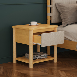 Modern Wood Nightstand With Drawer Farmhouse Bedside <b>Table</b> For Bedroom Living Room Natural Beige Set Of 2 - Product Image 4