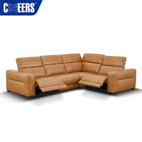 MANWAH CHEERS Luxuriöses Leder-L-förmiges Wohnzimmer-Ecksofa mit breiten Armlehnen, elektrischer Kopfstütze und Relaxfunktion